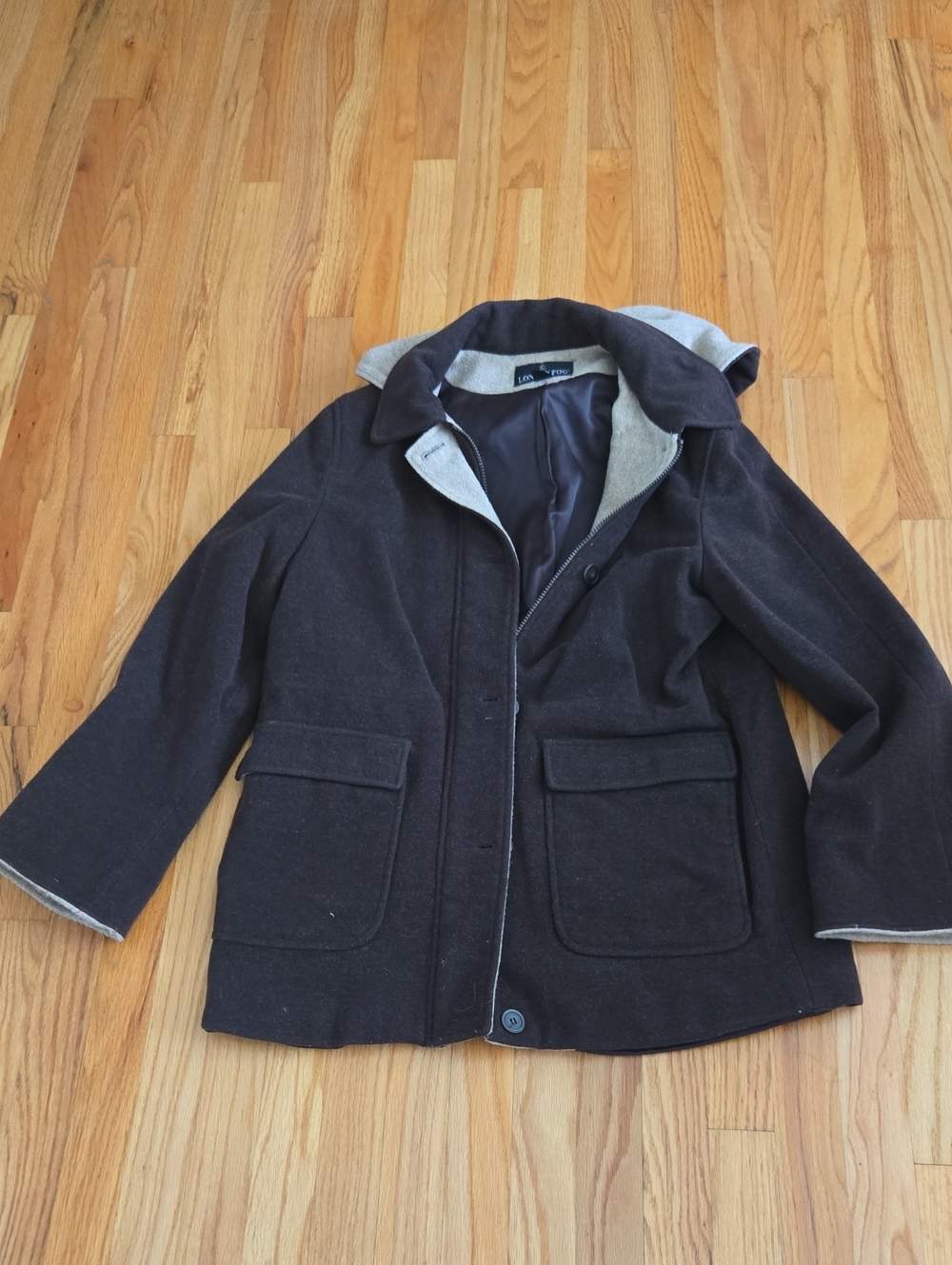 Women's London Fog Dark Brown Hooded Wool-Blend Coat